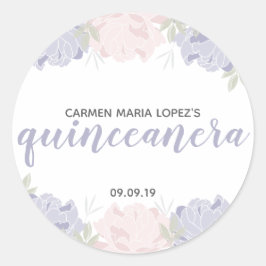 Pastel Roze & Paarse Pioenrozen Quinceañera Verjaa Ronde Sticker