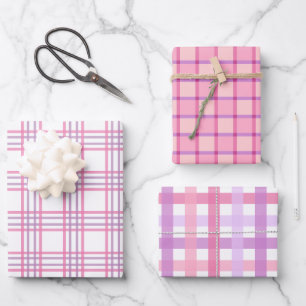 Pastel Roze Paarse Plaid Geruite Gingham Inpakpapier Vel