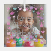 Pastel Roze Paarse Princess Crown Foto Grens Glas Ornament (Voorkant)