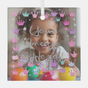 Pastel Roze Paarse Princess Crown Foto Grens Glas Ornament