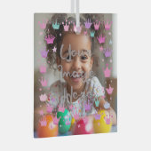 Pastel Roze Paarse Princess Crown Foto Grens Glas Ornament (Voorkant Rechts)