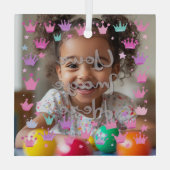 Pastel Roze Paarse Princess Crown Foto Grens Glas Ornament (Achterkant)