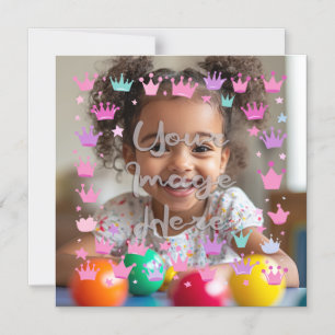 Pastel Roze Paarse Princess Crown Foto Grens Magnetische Uitnodiging