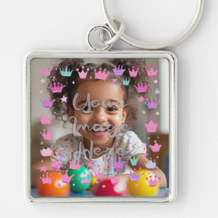 Pastel Roze Paarse Princess Crown Foto Grens Sleutelhanger