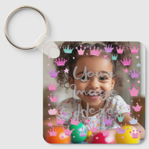 Pastel Roze Paarse Princess Crown Foto Grens Sleutelhanger