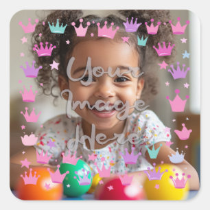 Pastel Roze Paarse Princess Crown Foto Grens Vierkante Sticker
