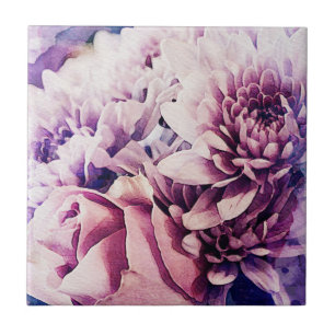 Pastel Roze Paarse Roos Chrysanthemum Flowers Tegeltje