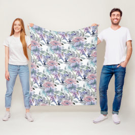 Pastel Roze Paarse Stof Blauwe Bloemen Fleece Deken