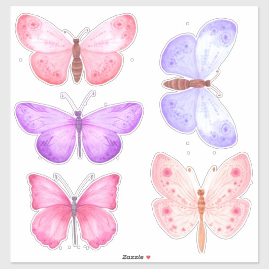 Pastel Roze Paarse Vlinders Sticker (Vel)