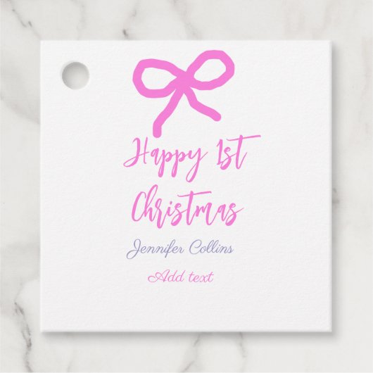 Pastel roze paarse vrolijke 1e Kerstboog naam da Bedankjes Labels (Voorkant)