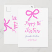 Pastel roze paarse vrolijke 1e Kerstboog naam da Briefkaart (Voorkant / Achterkant)