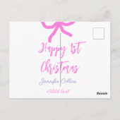 Pastel roze paarse vrolijke 1e Kerstboog naam da Briefkaart (Achterkant)