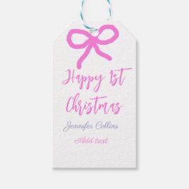 Pastel roze paarse vrolijke 1e Kerstboog naam da Cadeaulabel