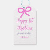 Pastel roze paarse vrolijke 1e Kerstboog naam da Cadeaulabel (Achterkant)