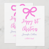 Pastel roze paarse vrolijke 1e Kerstboog naam da Feestdagenkaart (Voorkant / Achterkant)