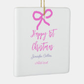 Pastel roze paarse vrolijke 1e Kerstboog naam da Keramisch Ornament (Rechts)