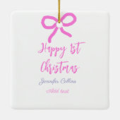 Pastel roze paarse vrolijke 1e Kerstboog naam da Keramisch Ornament (Achterkant)