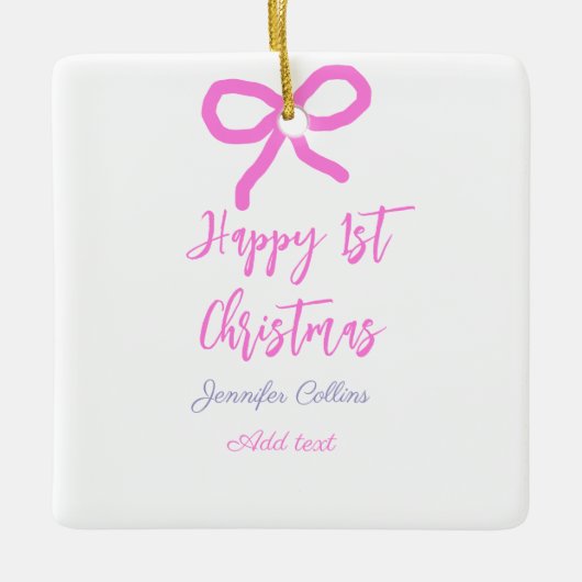 Pastel roze paarse vrolijke 1e Kerstboog naam da Keramisch Ornament (Voorkant)
