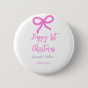 Pastel roze paarse vrolijke 1e Kerstboog naam da Ronde Button 5,7 Cm