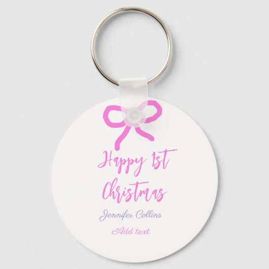 Pastel roze paarse vrolijke 1e Kerstboog naam da Sleutelhanger (Voorkant)