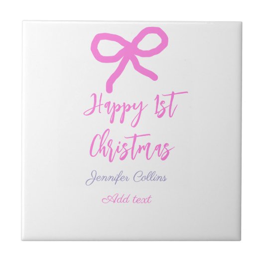 Pastel roze paarse vrolijke 1e Kerstboog naam da Tegeltje (Voorkant)