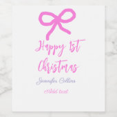 Pastel roze paarse vrolijke 1e Kerstboog naam da Wijn Etiket (Enkel label)