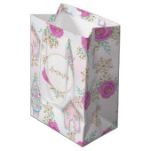 Pastel roze peperkoek gepersonaliseerde kerst medium cadeauzakje (Voorkant Gekanteld)