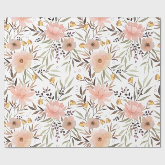 Pastel Roze Perzik Olijf Bloembladeren Patroon Cadeaupapier (Vlak)