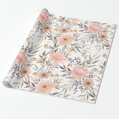 Pastel Roze Perzik Olijf Bloembladeren Patroon Cadeaupapier (Uitgerold)