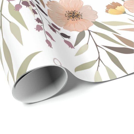 Pastel Roze Perzik Olijf Bloembladeren Patroon Cadeaupapier (Rol Hoek)