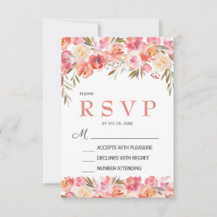 Pastel roze perzik roos bloem bruiloft RSVP kaart