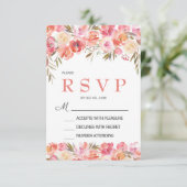 Pastel roze perzik roos bloem bruiloft RSVP kaart (Staand voorkant)