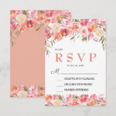 Pastel Roze Perzik Roos Bloemen Bruiloft RSVP kaar (Voorkant / Achterkant)