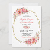 Pastel Roze Perzik Roos Bloemen | Gouden Lijsten b Kaart (Voorkant)