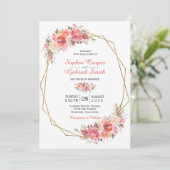 Pastel Roze Perzik Roos Bloemen | Gouden Lijsten b Kaart (Staand voorkant)