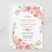 Pastel Roze Perzik Roos Bloemen Huwelijksuitnodigi Kaart (Voorkant)