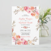 Pastel Roze Perzik Roos Bloemen Huwelijksuitnodigi Kaart (Staand voorkant)