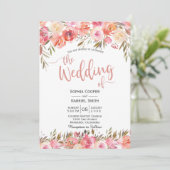 Pastel Roze Perzik Roos Bloemen Huwelijksuitnodigi Kaart (Staand voorkant)