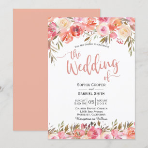 Pastel Roze Perzik Roos Bloemen Huwelijksuitnodigi Kaart