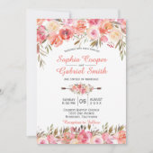 Pastel Roze Perzik Roos Bloemen Huwelijksuitnodigi Kaart (Voorkant)