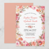 Pastel Roze Perzik Roos Bloemen Lijst bruiloft Kaart (Voorkant / Achterkant)