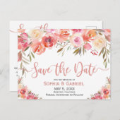 Pastel Roze Perzik Roos Floral Bewaar de datum Aankondigingskaart (Voorkant / Achterkant)
