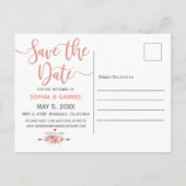 Pastel Roze Perzik Roos Floral Bewaar de datum Aankondigingskaart (Achterkant)