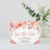 Pastel Roze Perzik Roos Floral Bewaar de datum Aankondigingskaart (Staand voorkant)