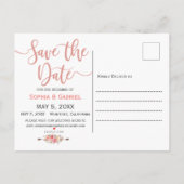 Pastel Roze Perzik Roos Floral Foto Bewaar de datu Aankondigingskaart (Achterkant)