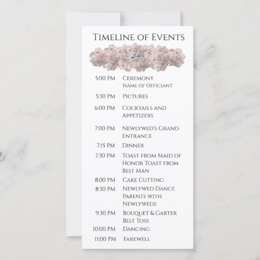 Pastel Roze Pioen-Rozen-Huwelijksprogramma- (Achterkant)