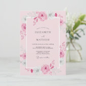 Pastel Roze Pioen Trouw Kaart (Staand voorkant)