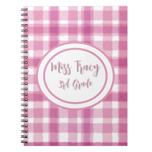 Pastel Roze Plaid Custom Notitieboek (Voorkant)