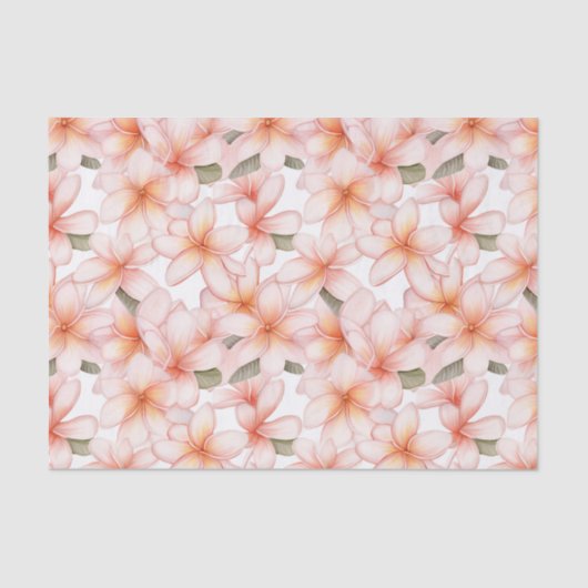 Pastel Roze Plumeria Frangipani Bloemen Patroon Tissuepapier (Voorkant)