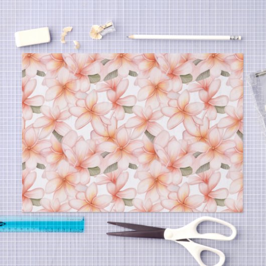 Pastel Roze Plumeria Frangipani Bloemen Patroon Tissuepapier (Craft)